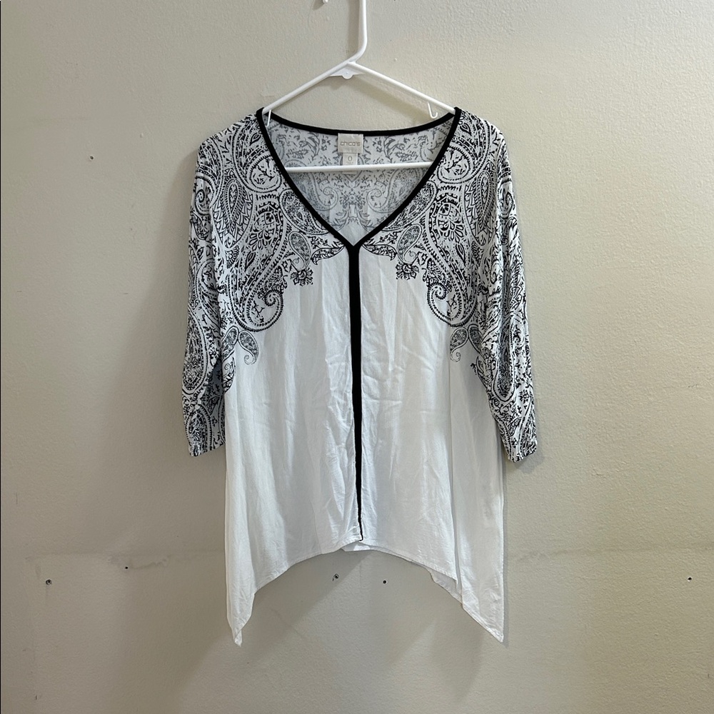Chico's Black and White Paisley Blouse